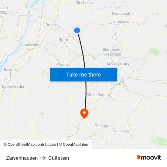 Zaisenhausen to Gültstein map