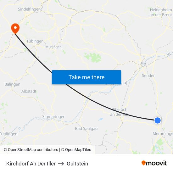 Kirchdorf An Der Iller to Gültstein map