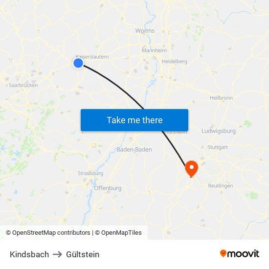 Kindsbach to Gültstein map