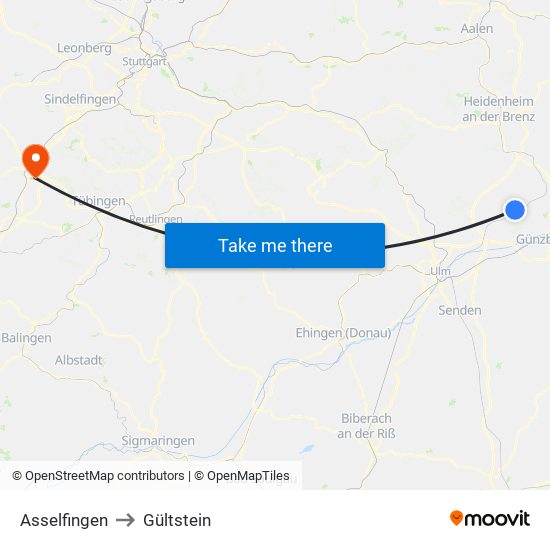 Asselfingen to Gültstein map