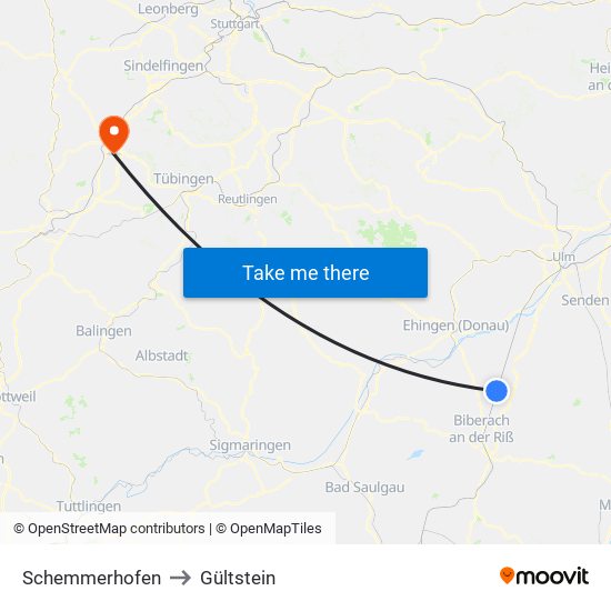 Schemmerhofen to Gültstein map