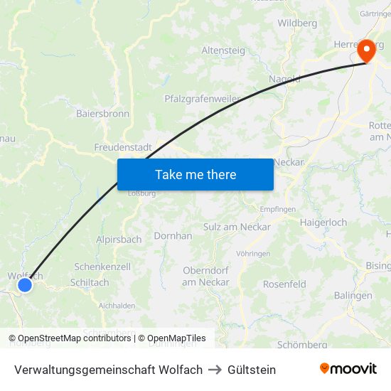 Verwaltungsgemeinschaft Wolfach to Gültstein map