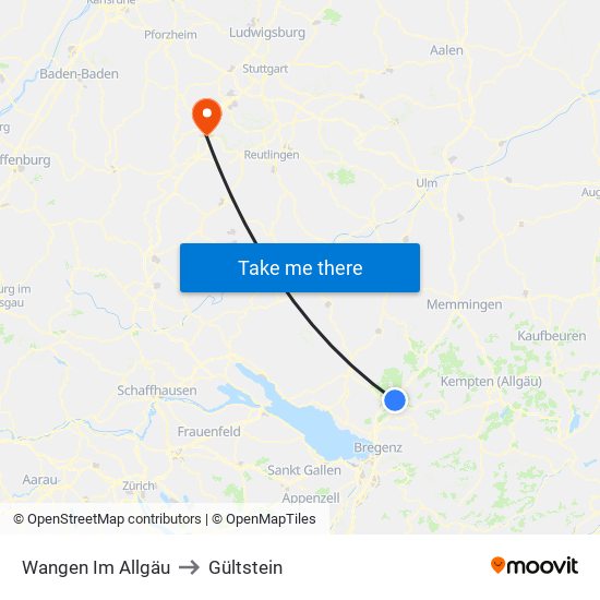 Wangen Im Allgäu to Gültstein map