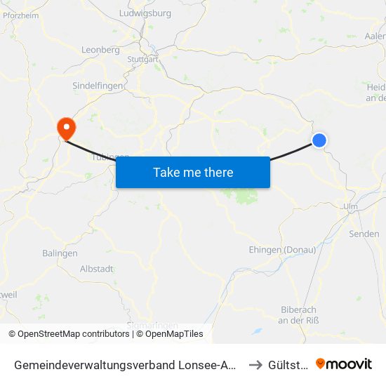 Gemeindeverwaltungsverband Lonsee-Amstetten to Gültstein map