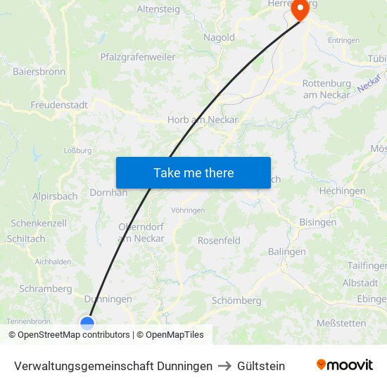 Verwaltungsgemeinschaft Dunningen to Gültstein map