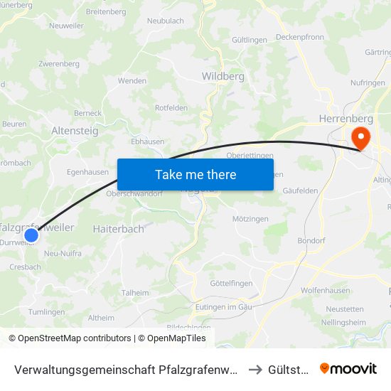 Verwaltungsgemeinschaft Pfalzgrafenweiler to Gültstein map