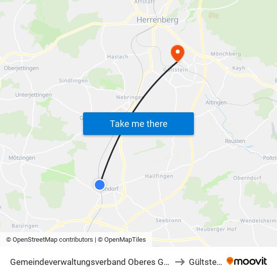 Gemeindeverwaltungsverband Oberes Gäu to Gültstein map