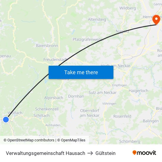 Verwaltungsgemeinschaft Hausach to Gültstein map