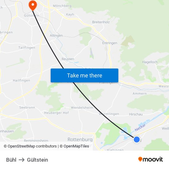 Bühl to Gültstein map