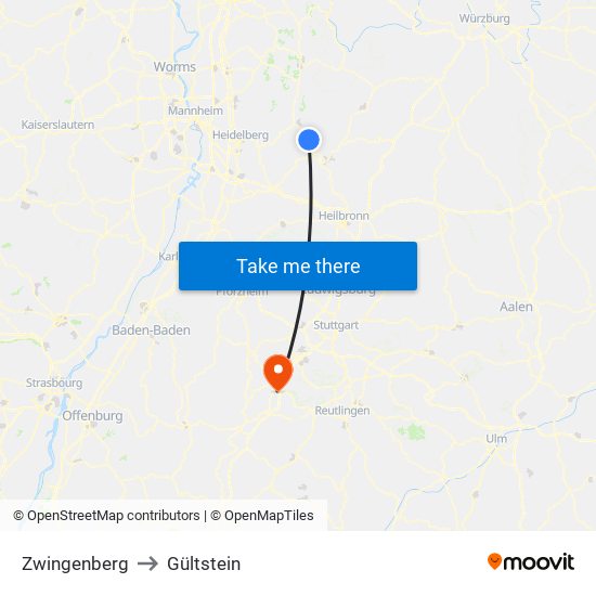 Zwingenberg to Gültstein map
