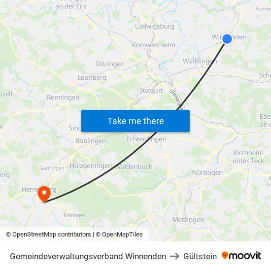 Gemeindeverwaltungsverband Winnenden to Gültstein map