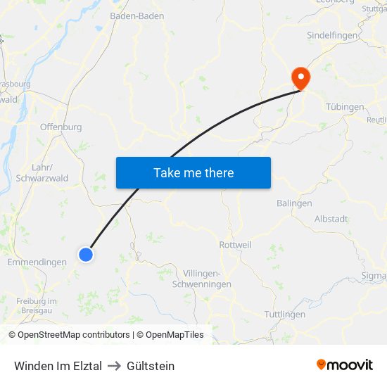 Winden Im Elztal to Gültstein map