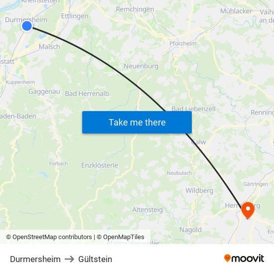 Durmersheim to Gültstein map