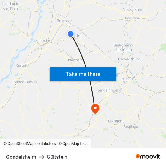 Gondelsheim to Gültstein map