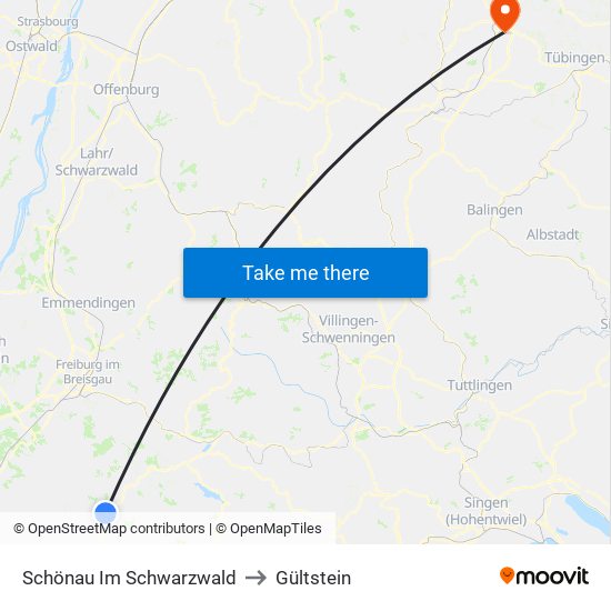 Schönau Im Schwarzwald to Gültstein map