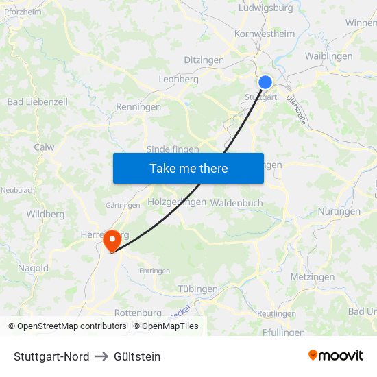 Stuttgart-Nord to Gültstein map