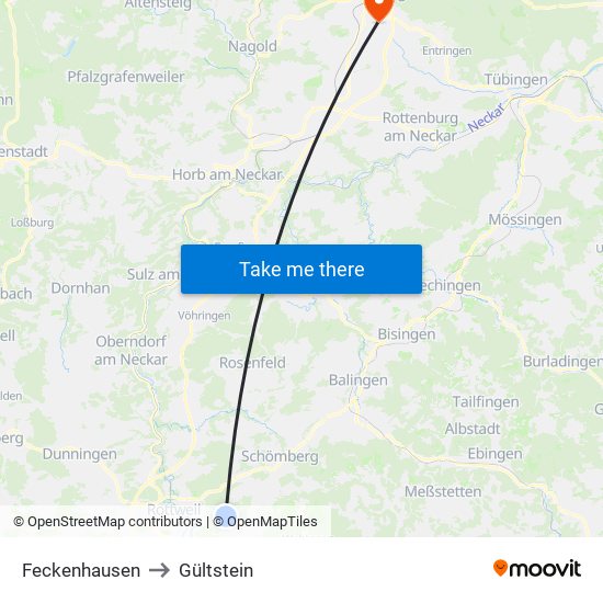 Feckenhausen to Gültstein map