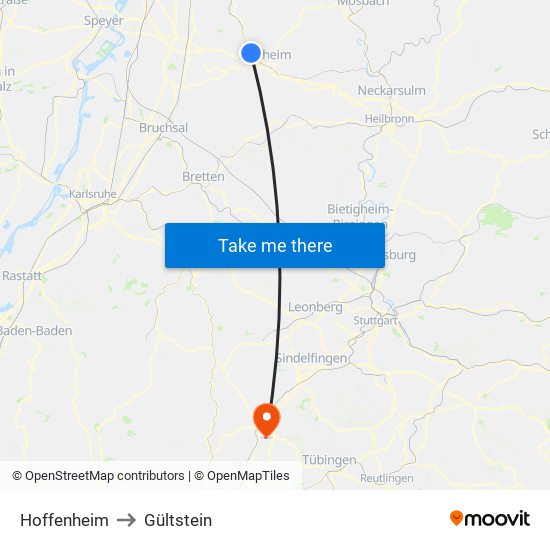 Hoffenheim to Gültstein map