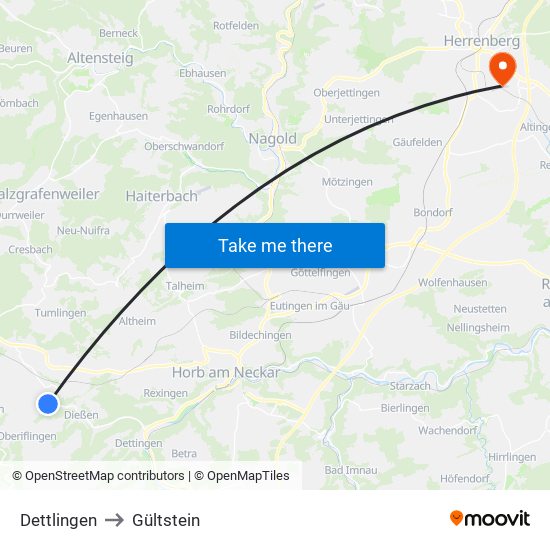 Dettlingen to Gültstein map