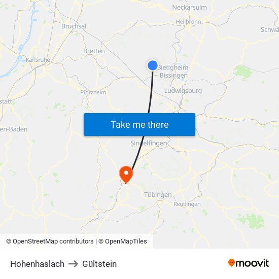 Hohenhaslach to Gültstein map