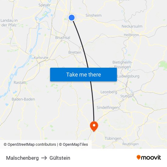 Malschenberg to Gültstein map