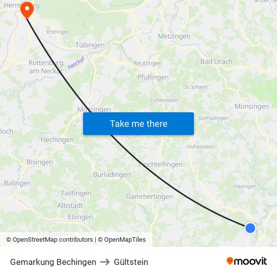Gemarkung Bechingen to Gültstein map