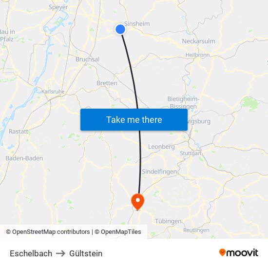 Eschelbach to Gültstein map