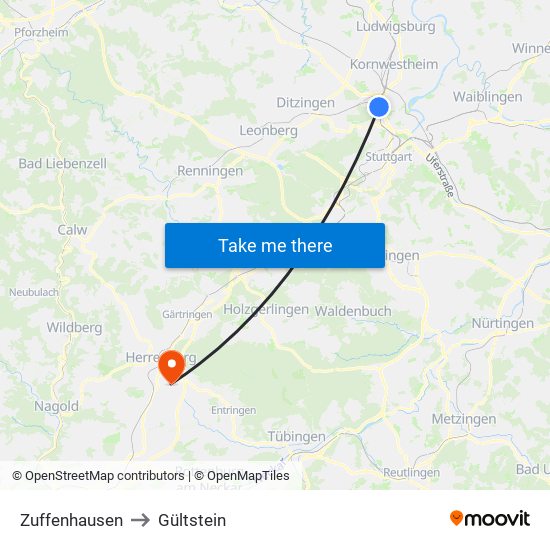 Zuffenhausen to Gültstein map