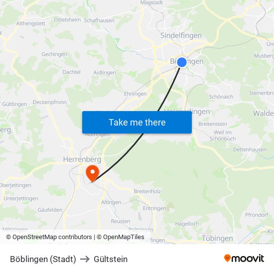 Böblingen (Stadt) to Gültstein map