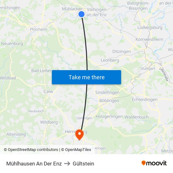 Mühlhausen An Der Enz to Gültstein map