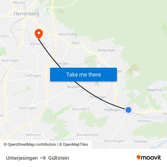 Unterjesingen to Gültstein map