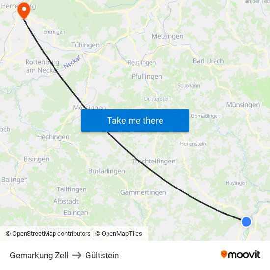 Gemarkung Zell to Gültstein map