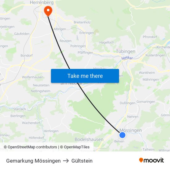 Gemarkung Mössingen to Gültstein map