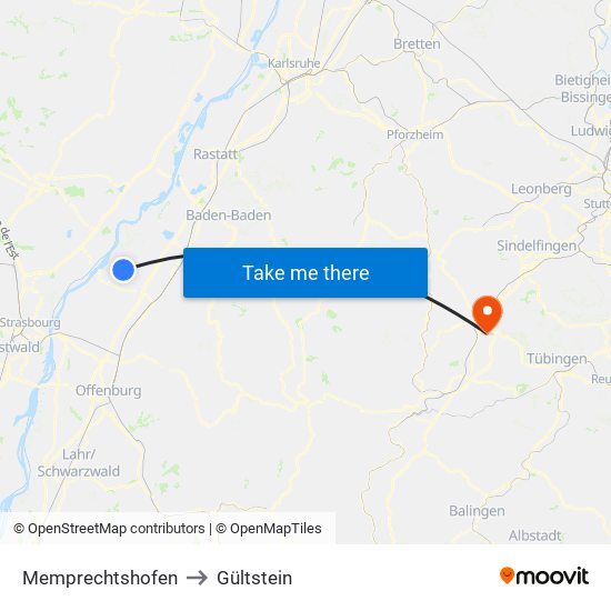 Memprechtshofen to Gültstein map