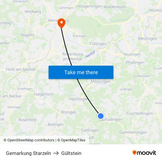 Gemarkung Starzeln to Gültstein map