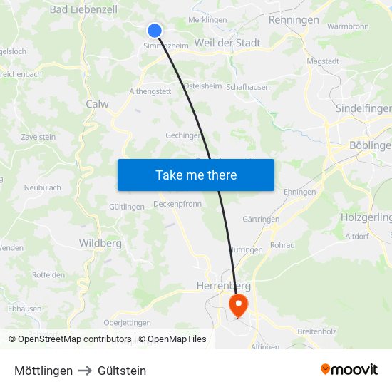 Möttlingen to Gültstein map