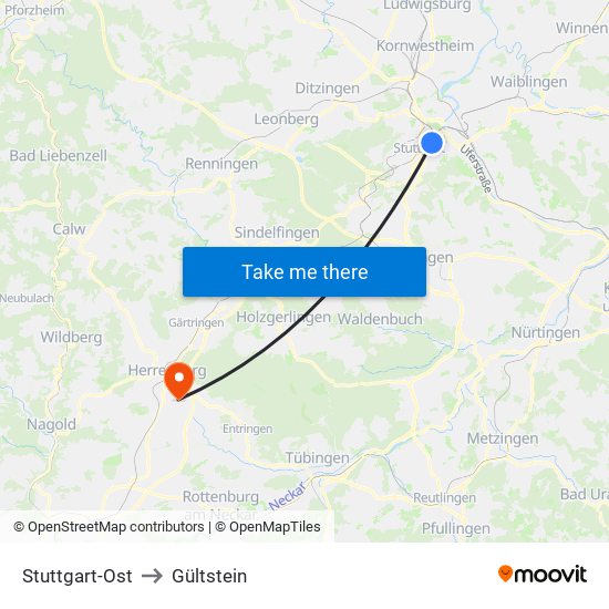 Stuttgart-Ost to Gültstein map