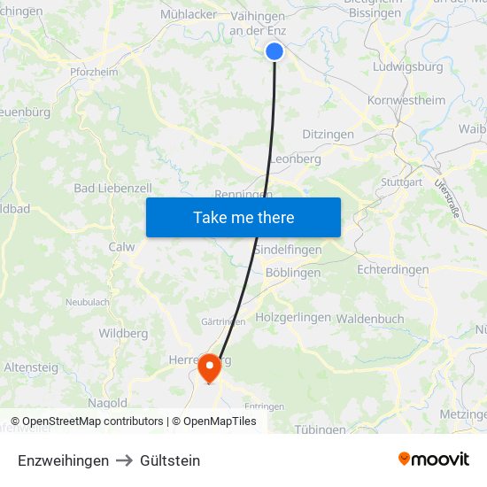 Enzweihingen to Gültstein map