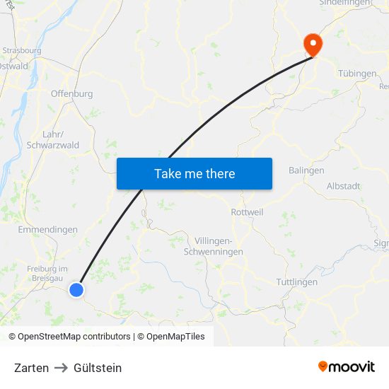 Zarten to Gültstein map