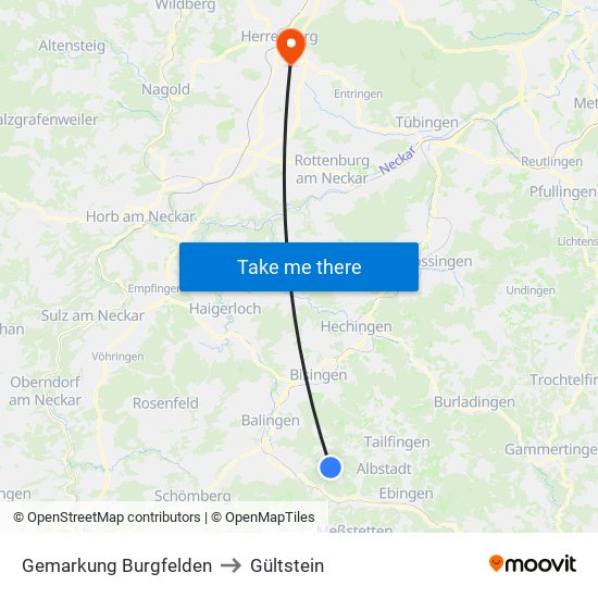 Gemarkung Burgfelden to Gültstein map