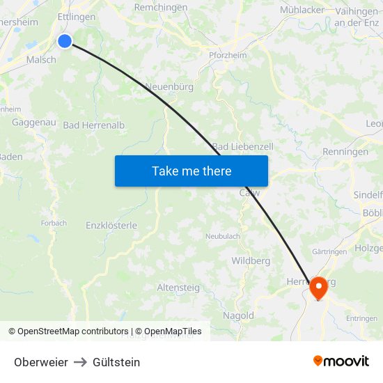Oberweier to Gültstein map