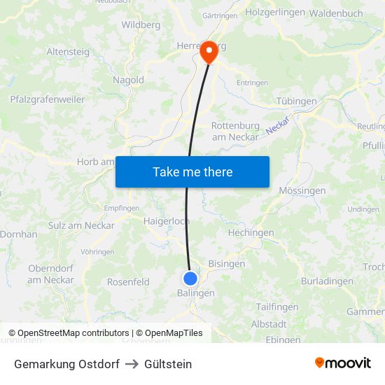 Gemarkung Ostdorf to Gültstein map