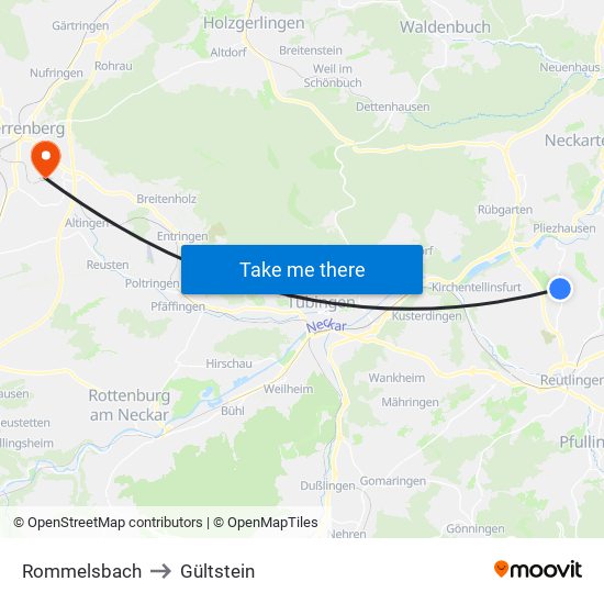 Rommelsbach to Gültstein map