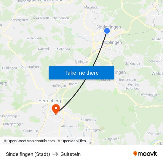 Sindelfingen (Stadt) to Gültstein map