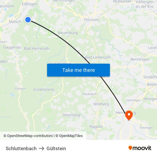 Schluttenbach to Gültstein map