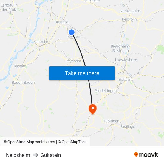 Neibsheim to Gültstein map