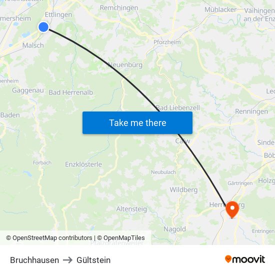 Bruchhausen to Gültstein map