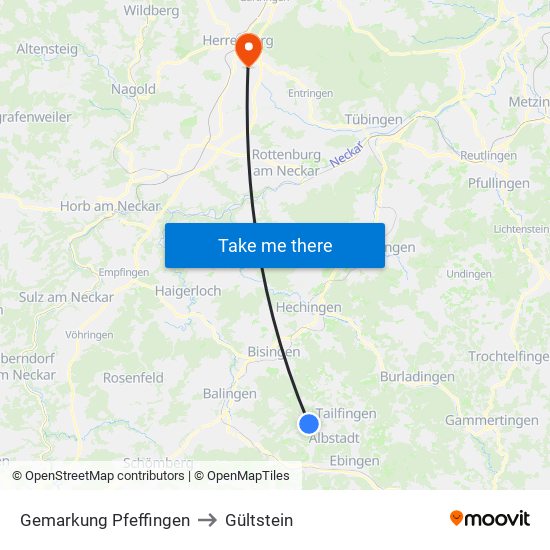 Gemarkung Pfeffingen to Gültstein map