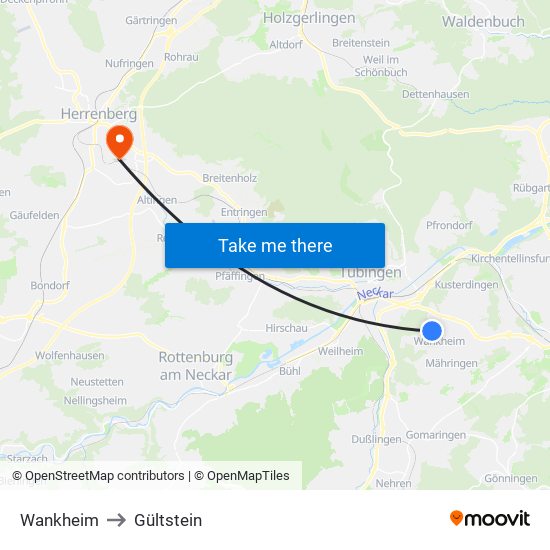 Wankheim to Gültstein map