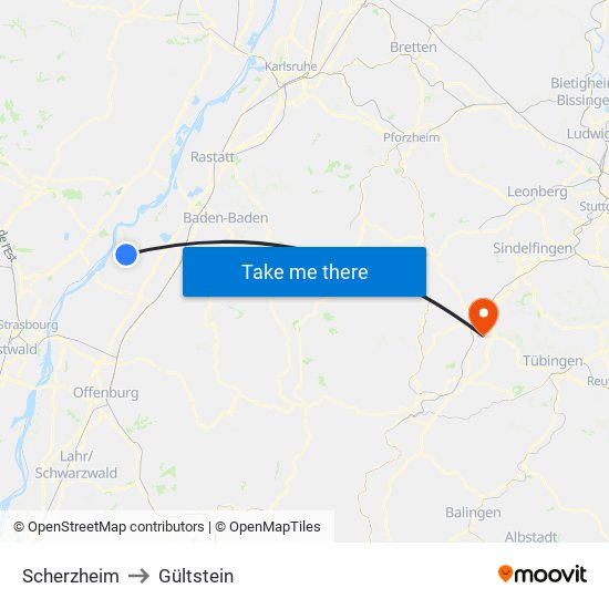 Scherzheim to Gültstein map